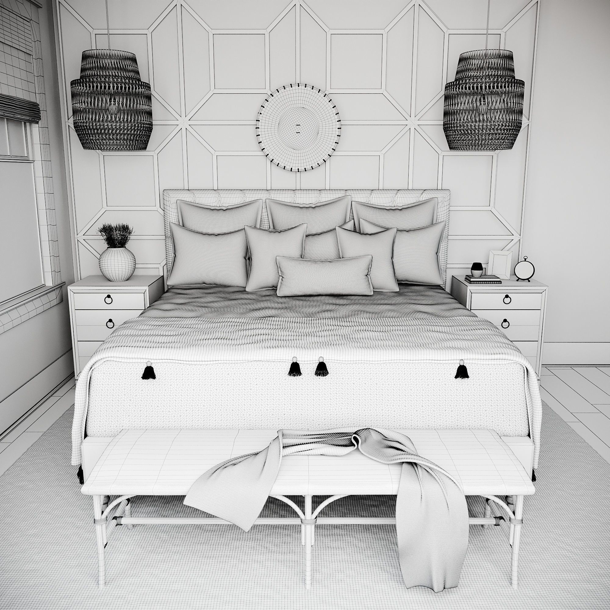 Realistic Interior Corona White Bedroom 3D model_6