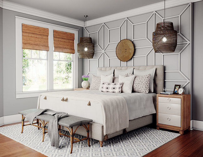 Realistic Interior Corona White Bedroom 3D model