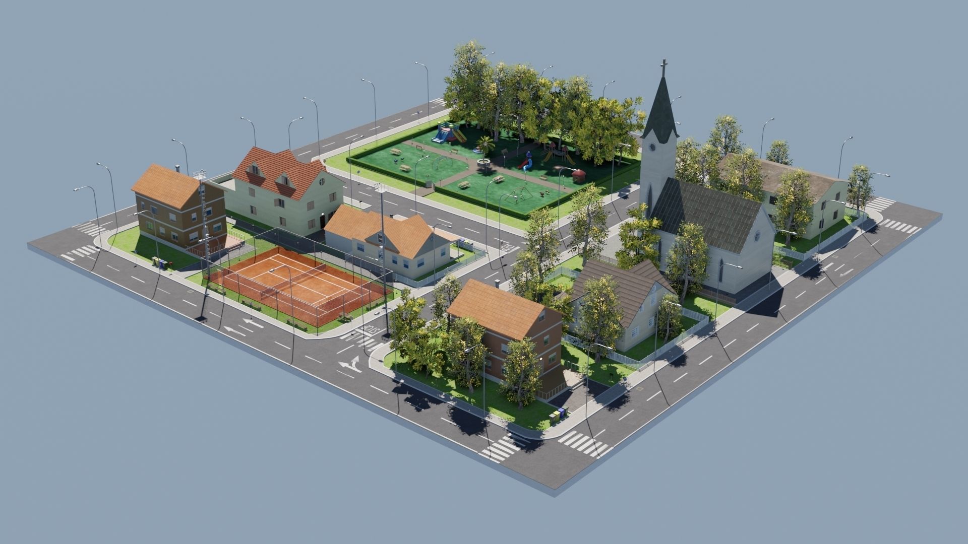 Modular city Low-poly 3D model_4