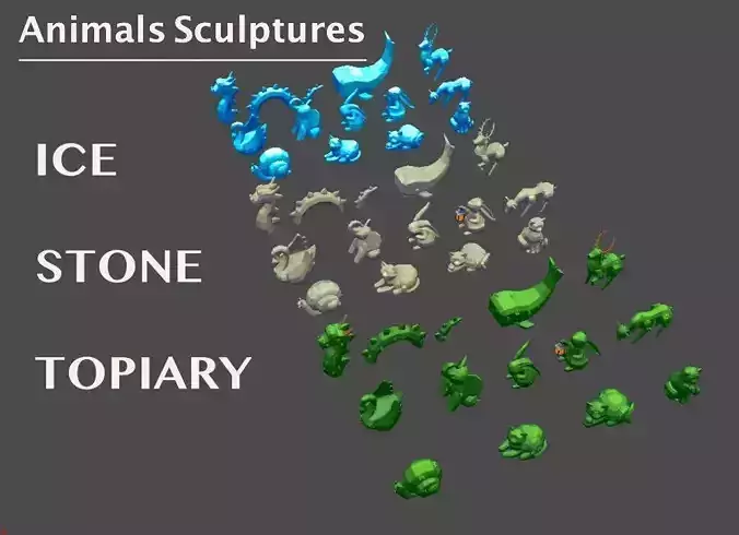 Stylized Animal Sculptures Pack Low-poly 3D model