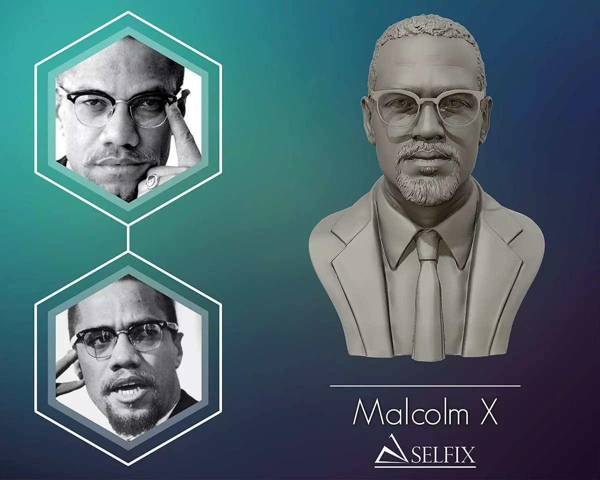 portrait sculpture of Malcolm X ready to 3D print 3D print model