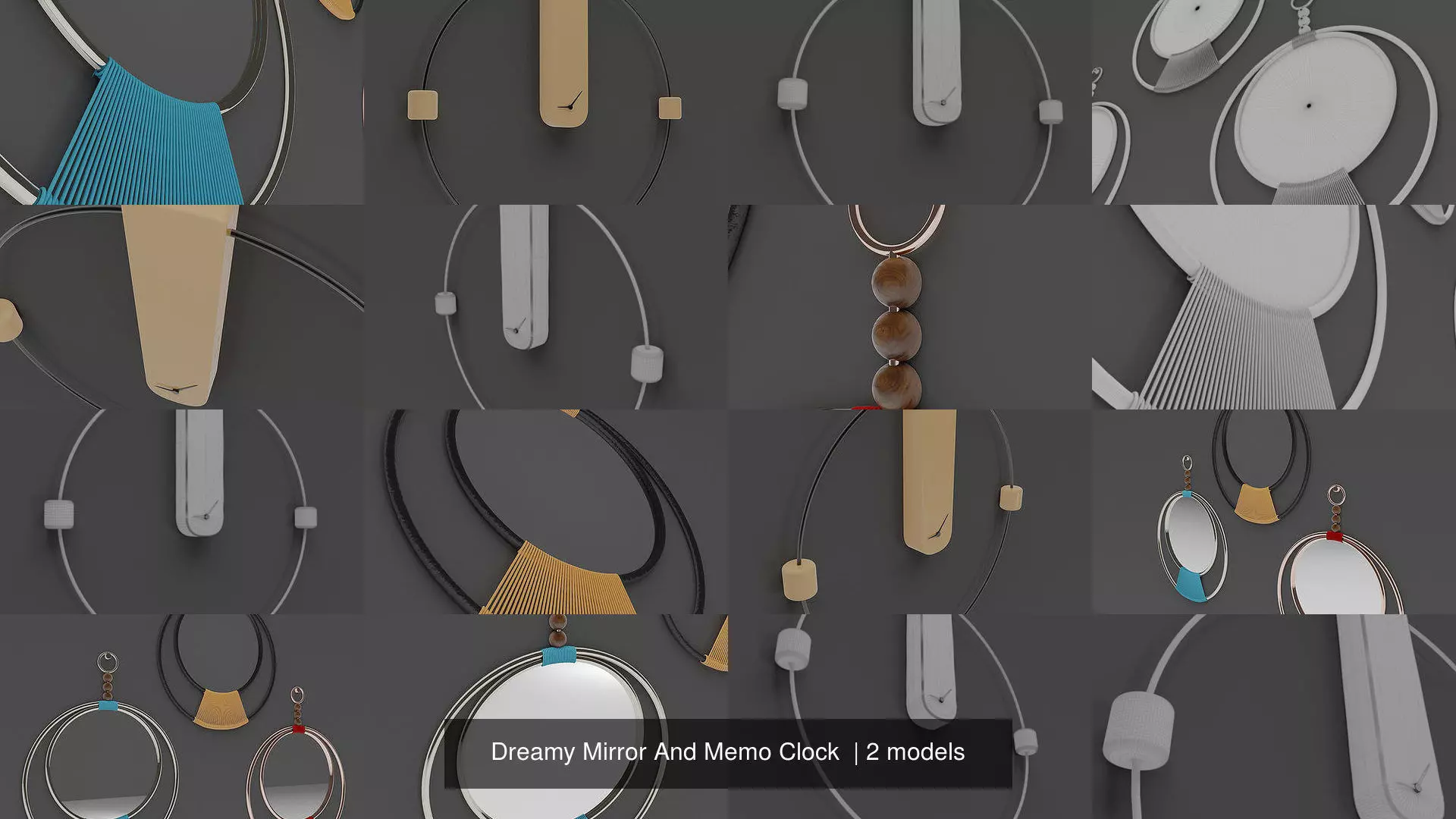 Dreamy Mirror And Memo Clock 3D Model Collection_1