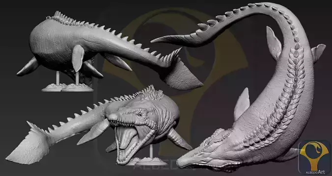 Mosasaurus pair of fish 3D print model