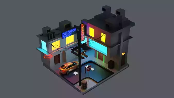 Street bar in Low Poly Art