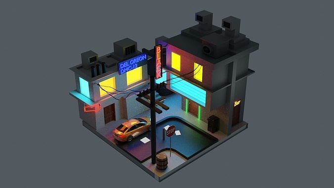 Street bar in Low Poly Art Low-poly 3D model