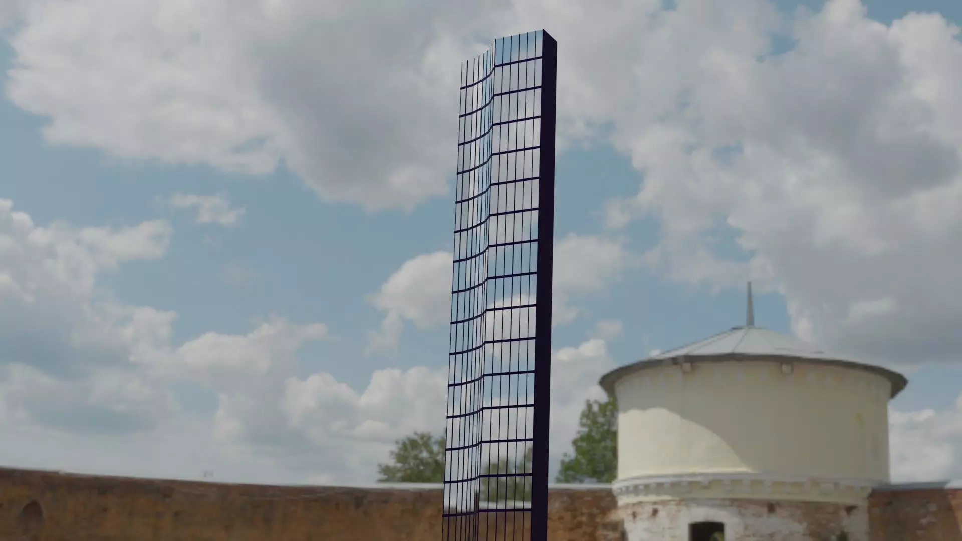 Skyscraper tall tower in middle of field Free 3D model