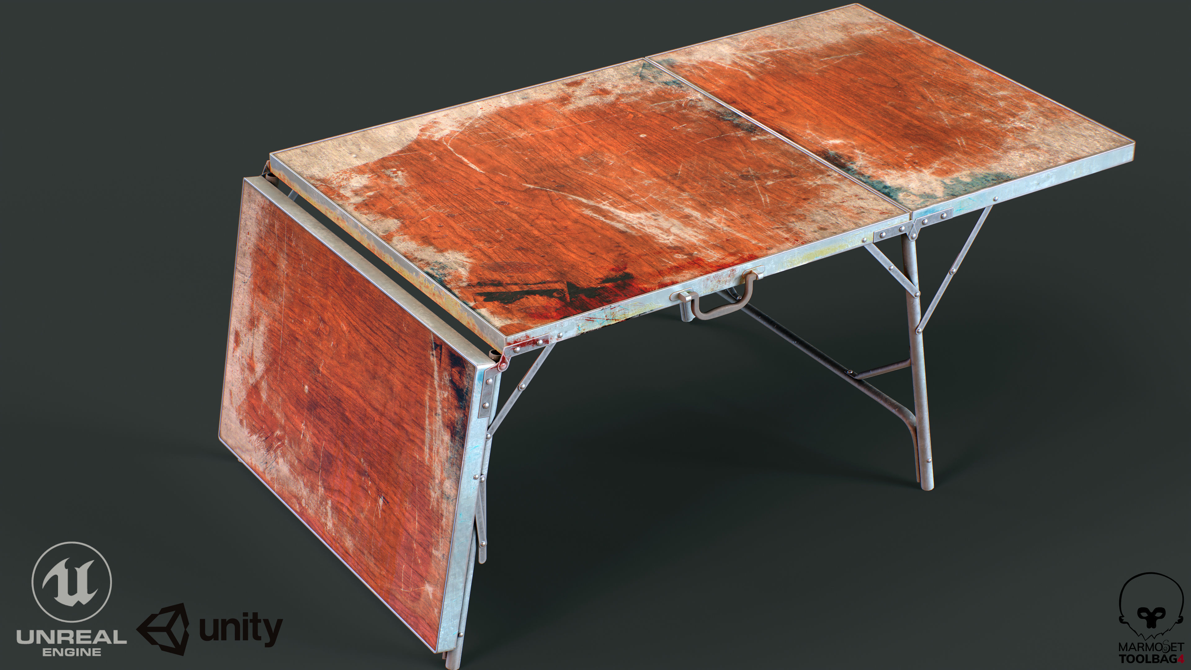 Old Dirty Folding Table  Low-poly 3D model_6