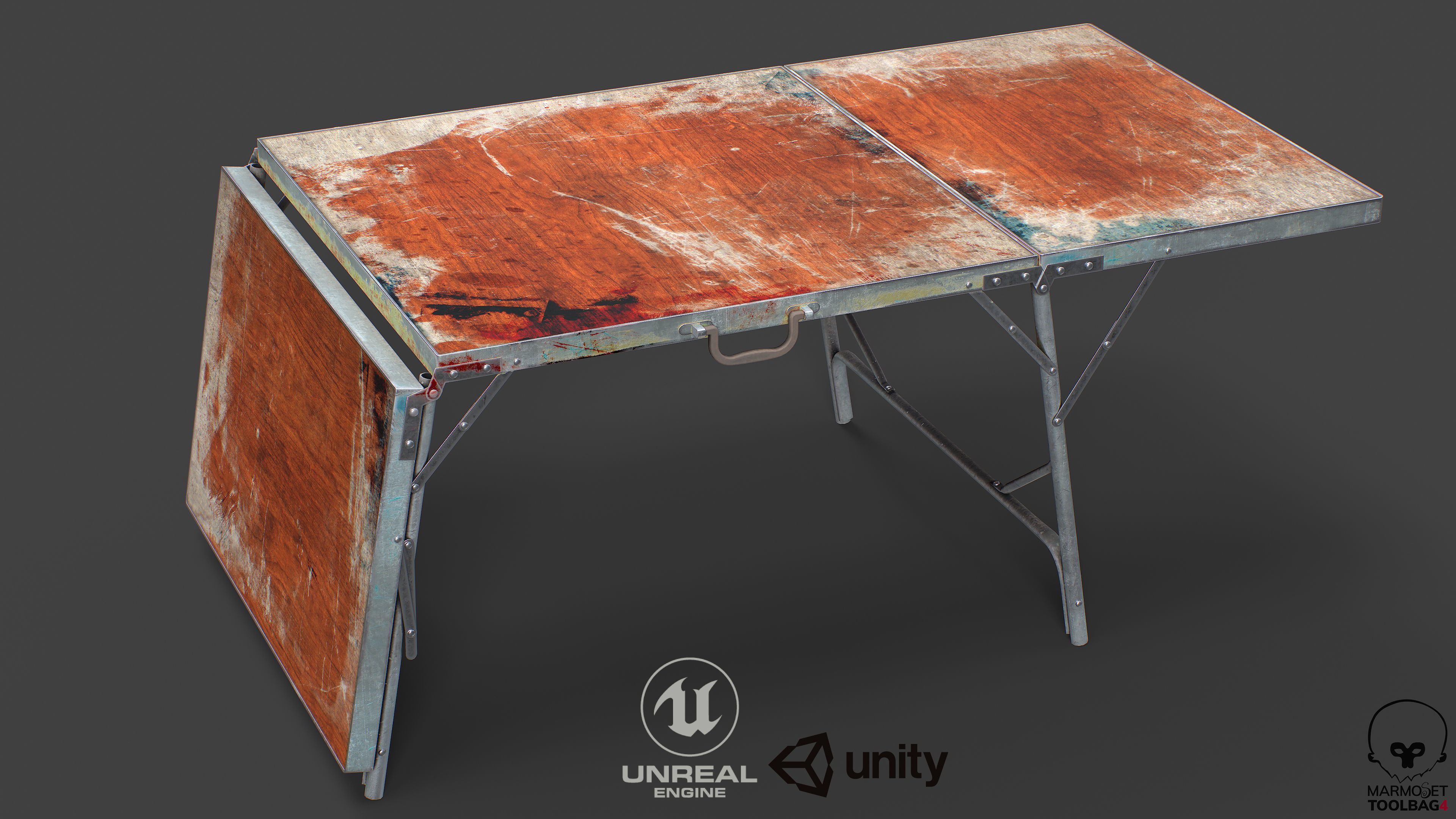 Old Dirty Folding Table  Low-poly 3D model_9