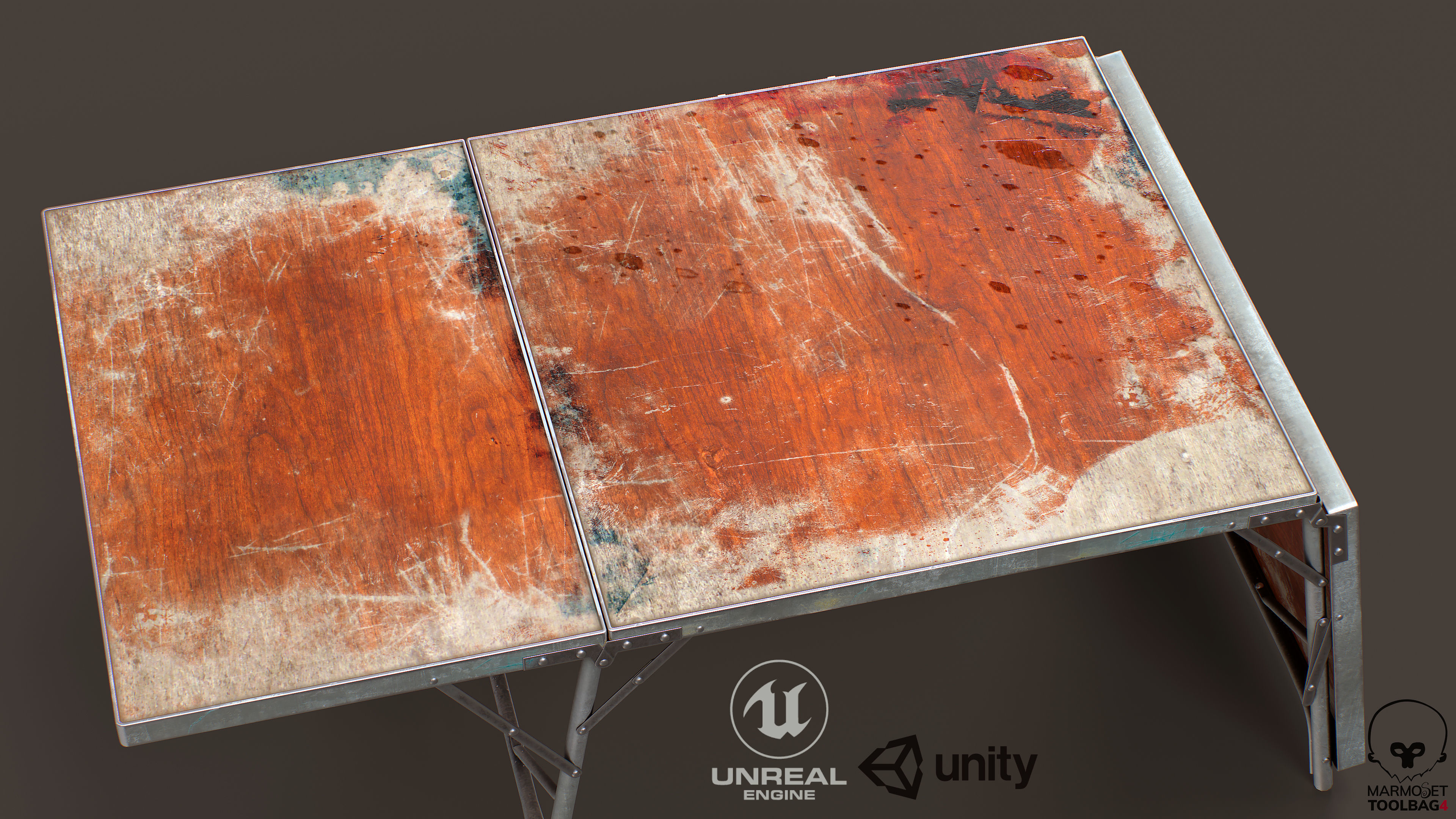 Old Dirty Folding Table  Low-poly 3D model_8