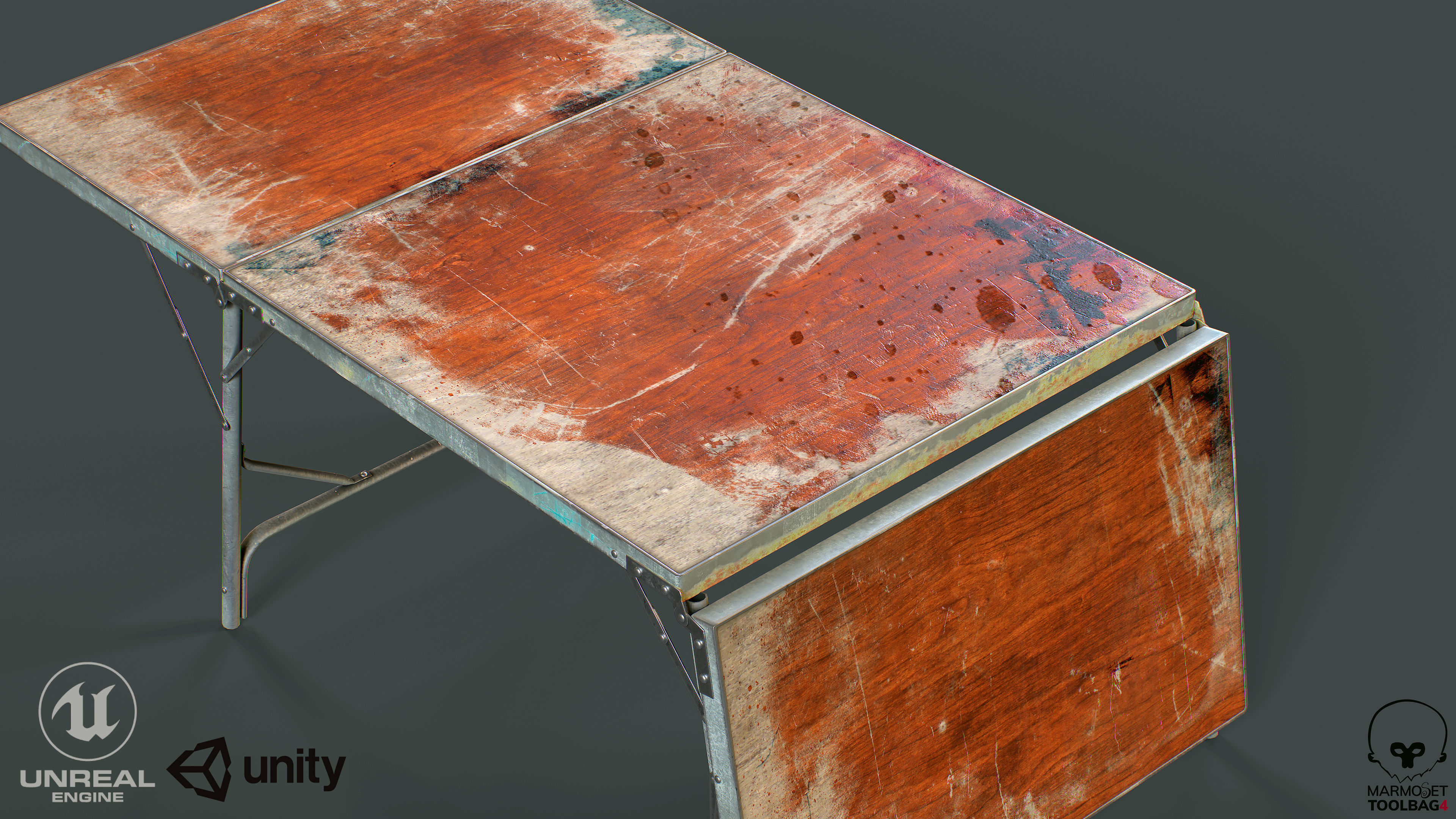 Old Dirty Folding Table  Low-poly 3D model_2