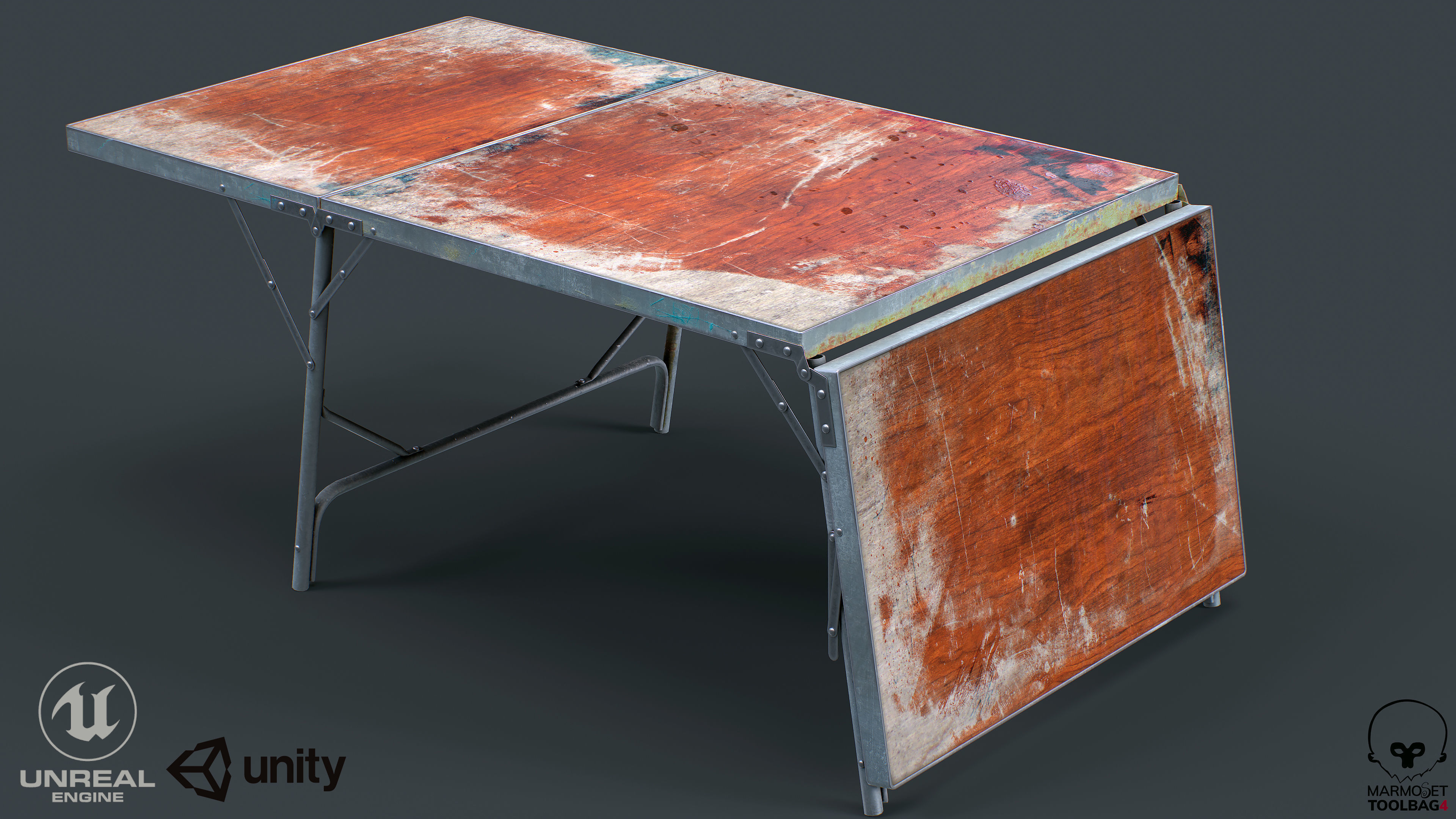 Old Dirty Folding Table  Low-poly 3D model_7