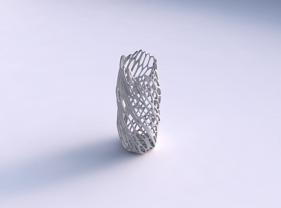 Vase twisted arc hexagon with cracked organic lattice 3D print model_0