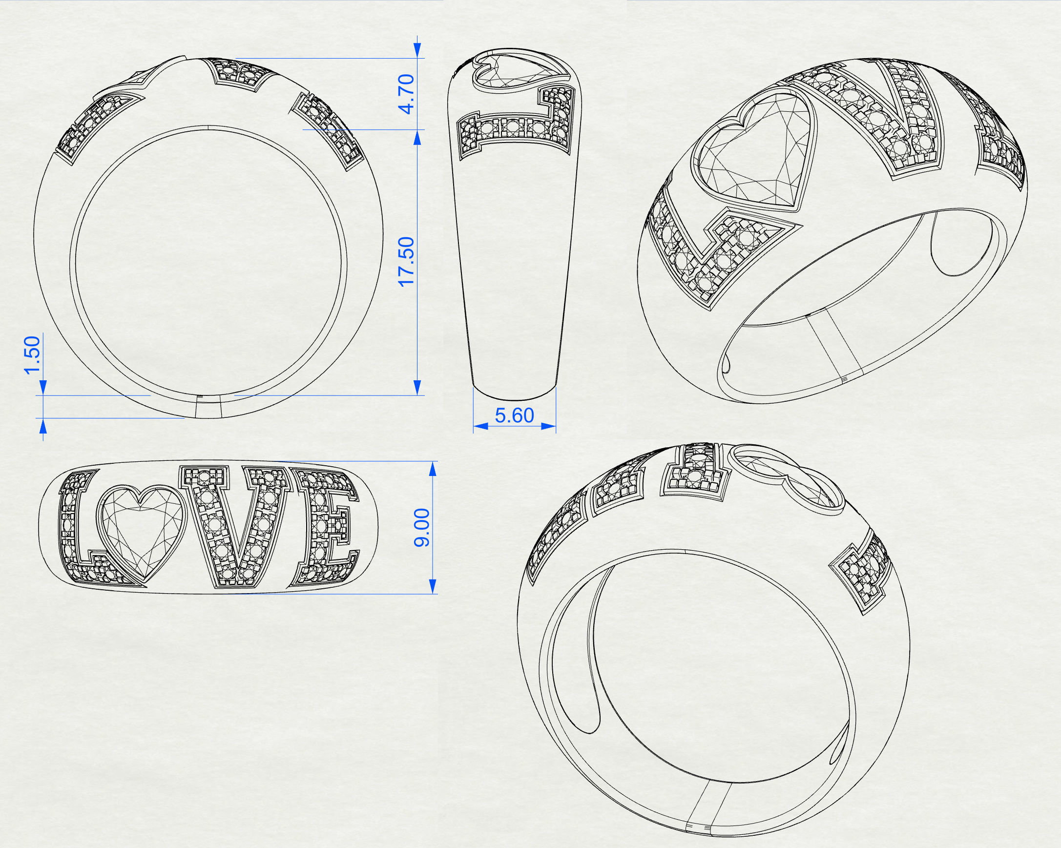 Ring LOVE 3D print model_11