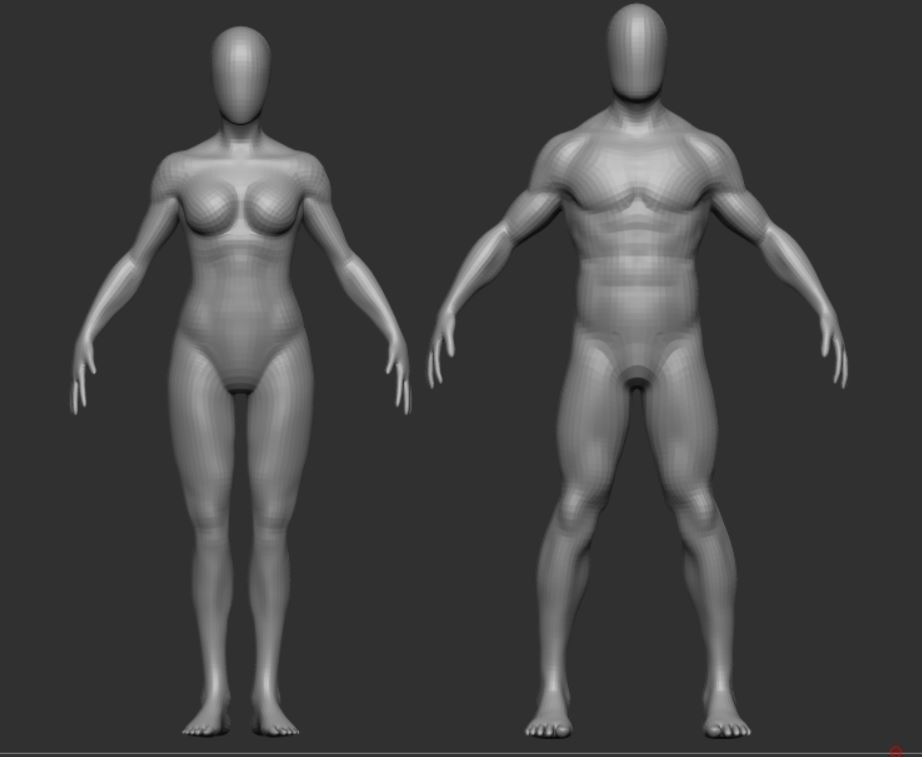 faceless body male and female 3D model_1