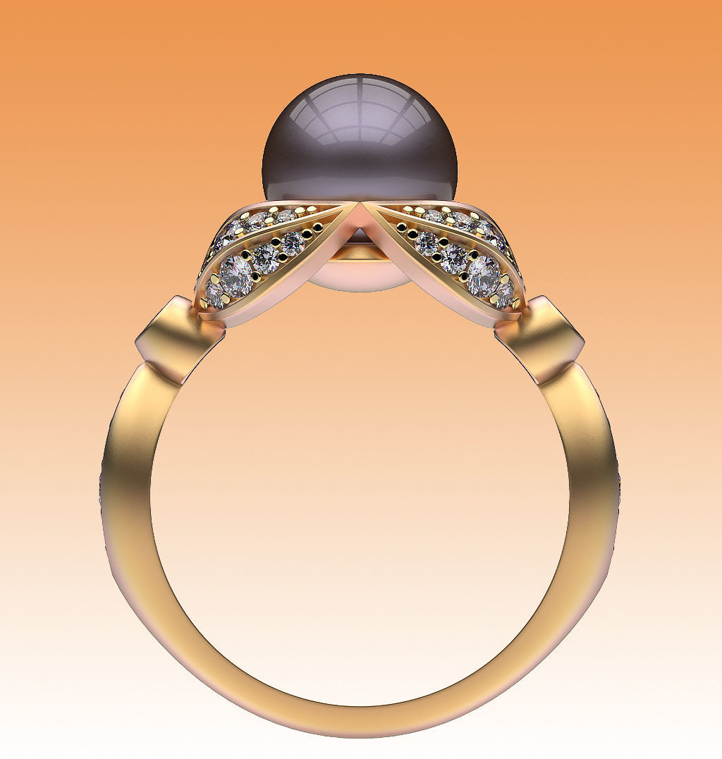 Ring Pearl and Leaves 3D print model_4