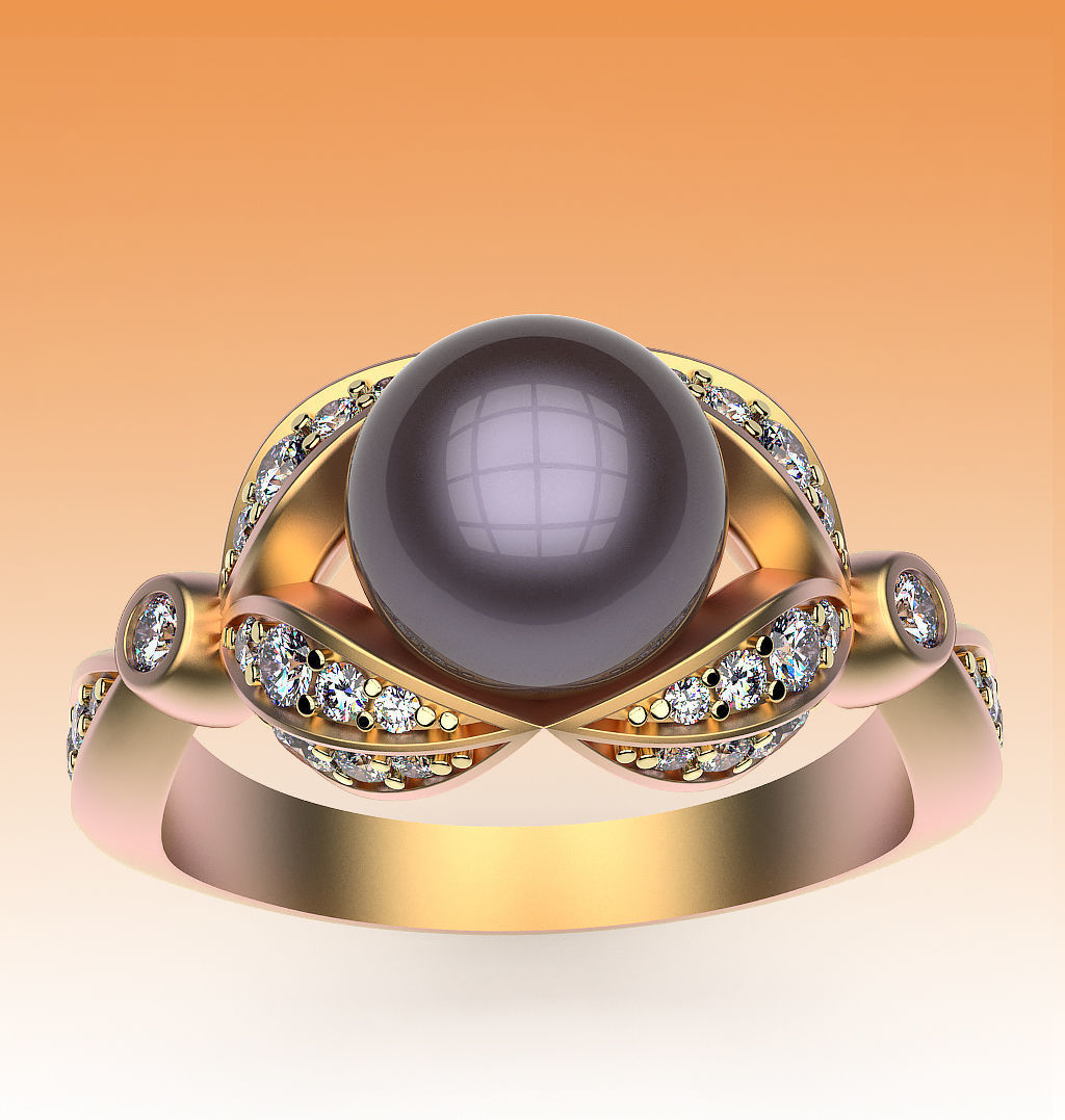 Ring Pearl and Leaves 3D print model_7