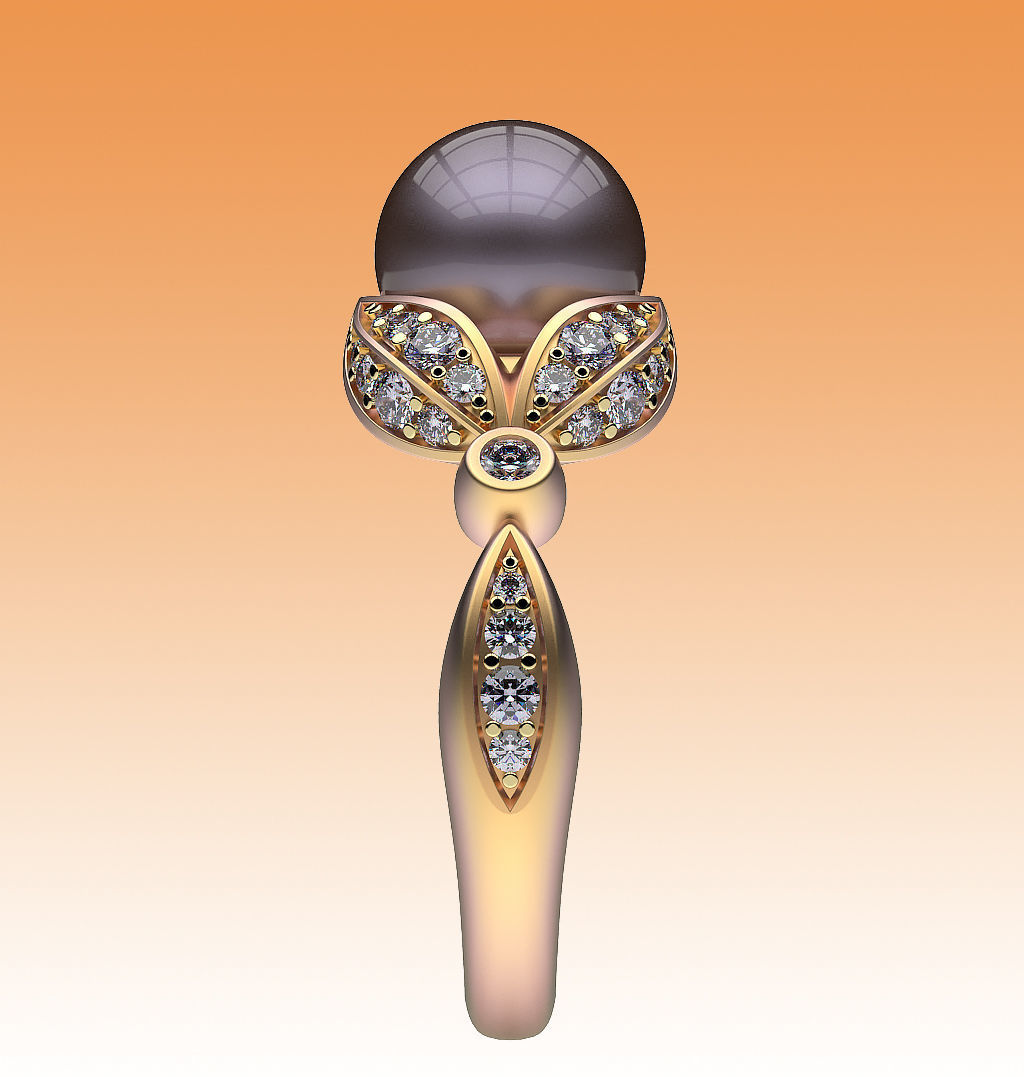 Ring Pearl and Leaves 3D print model_3