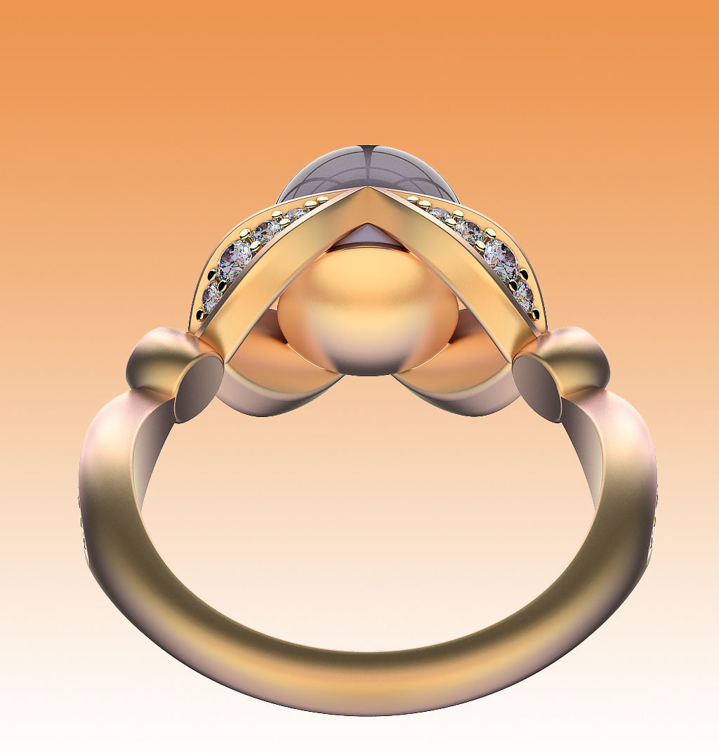 Ring Pearl and Leaves 3D print model_6
