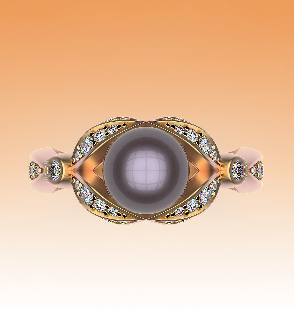 Ring Pearl and Leaves 3D print model_2