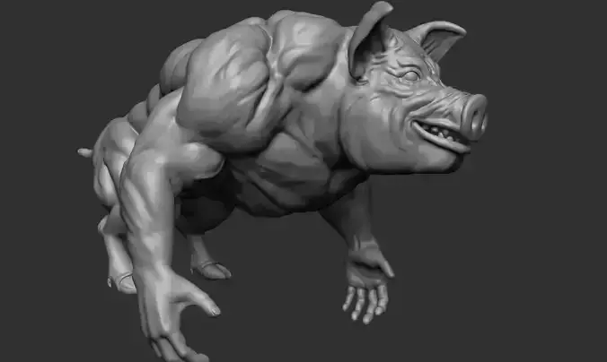 Mutant Pig - High poly sculpture 3D model