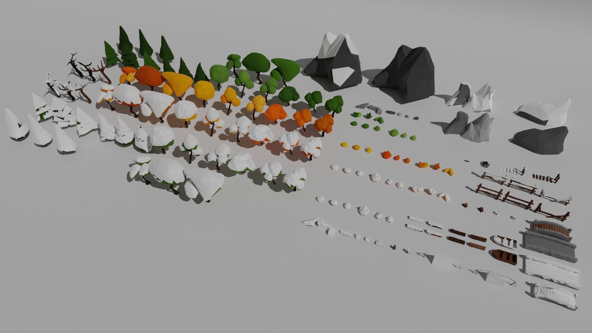 Low poly forest collection set of furniture Low-poly 3D model_3