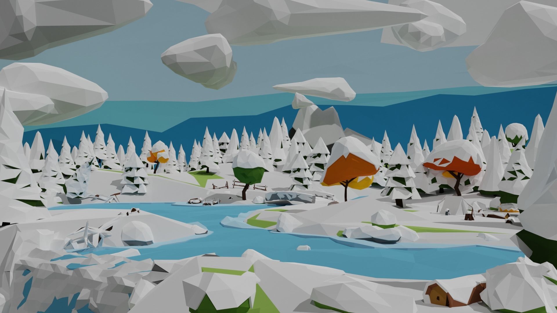 Low poly forest collection set of furniture Low-poly 3D model_2