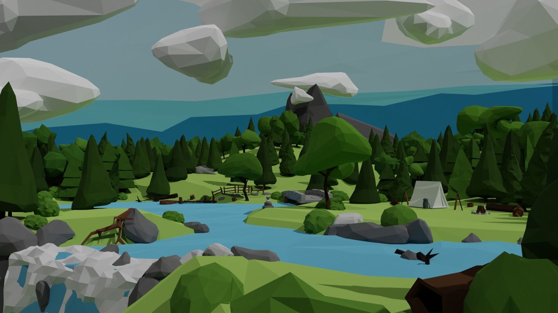 Low poly forest collection set of furniture Low-poly 3D model_1