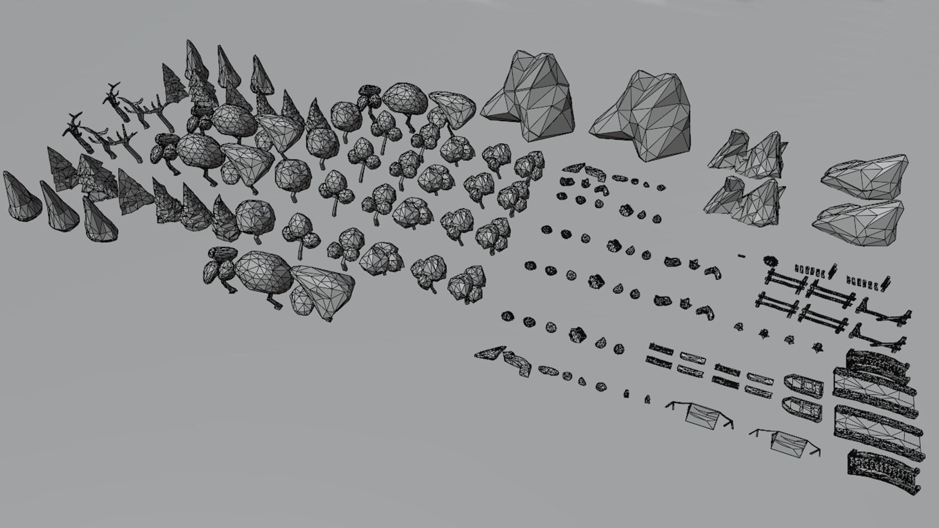 Low poly forest collection set of furniture Low-poly 3D model_4