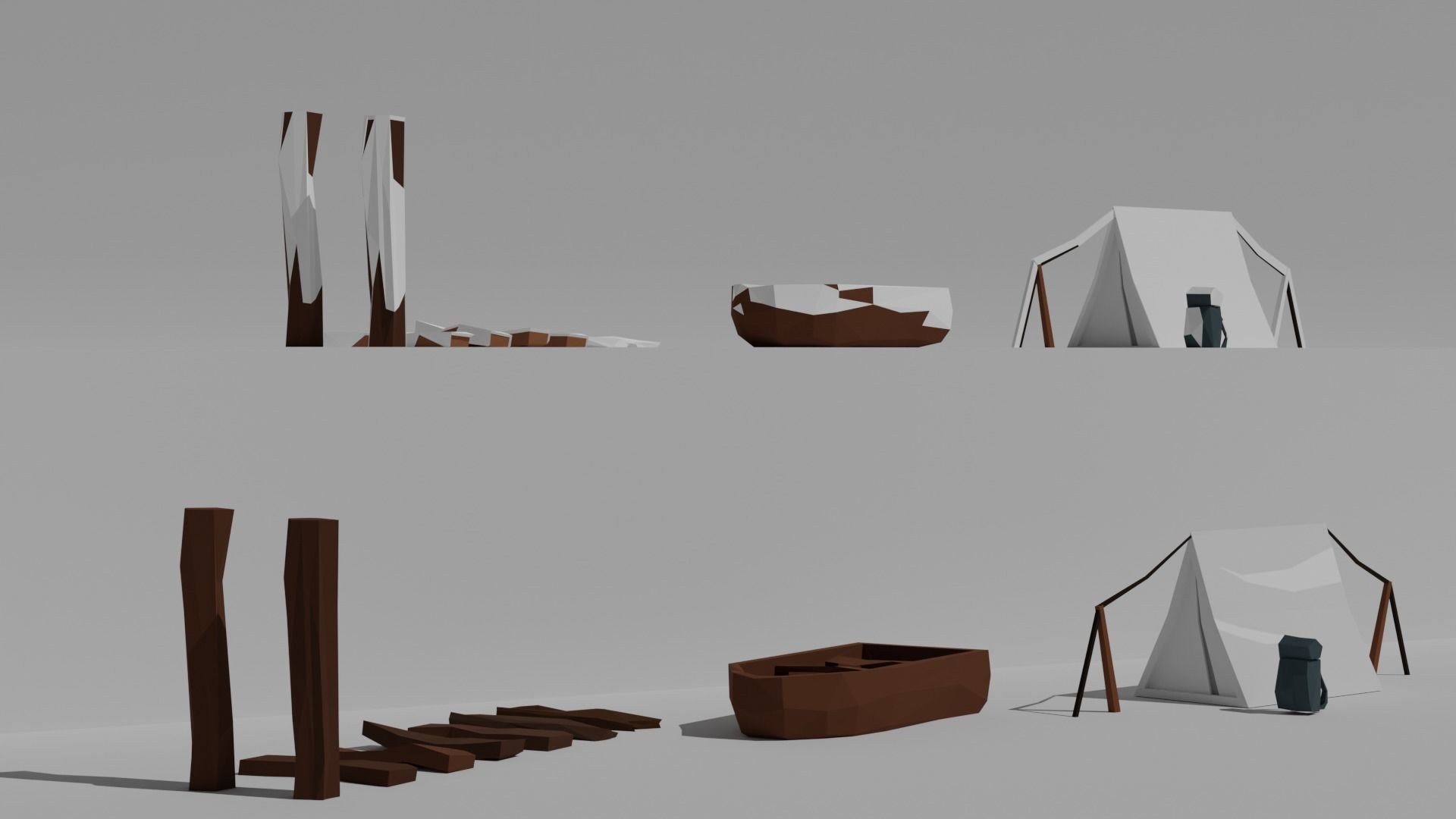 Low poly forest collection set of furniture Low-poly 3D model_16