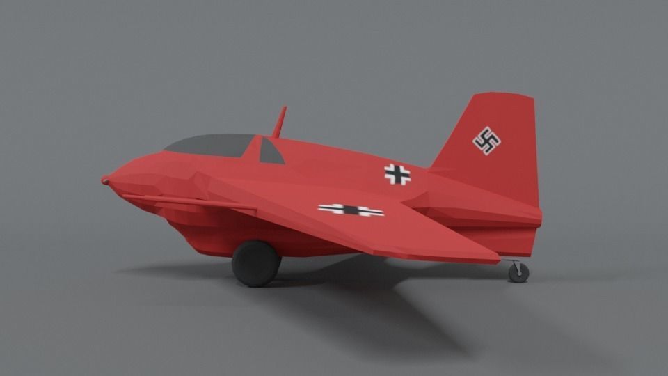 Low Poly Cartoon Messerschmitt Me 163 Komet Airplane Low-poly 3D model_1
