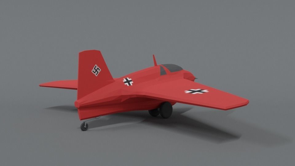 Low Poly Cartoon Messerschmitt Me 163 Komet Airplane Low-poly 3D model_4
