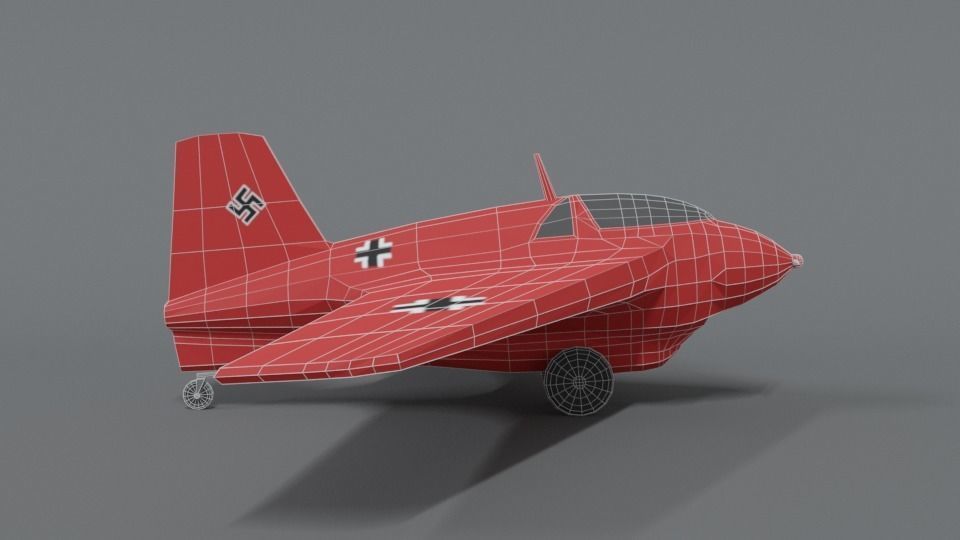 Low Poly Cartoon Messerschmitt Me 163 Komet Airplane Low-poly 3D model_15