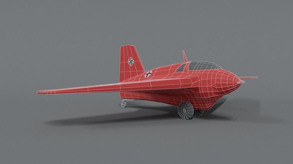Low Poly Cartoon Messerschmitt Me 163 Komet Airplane Low-poly 3D model_16