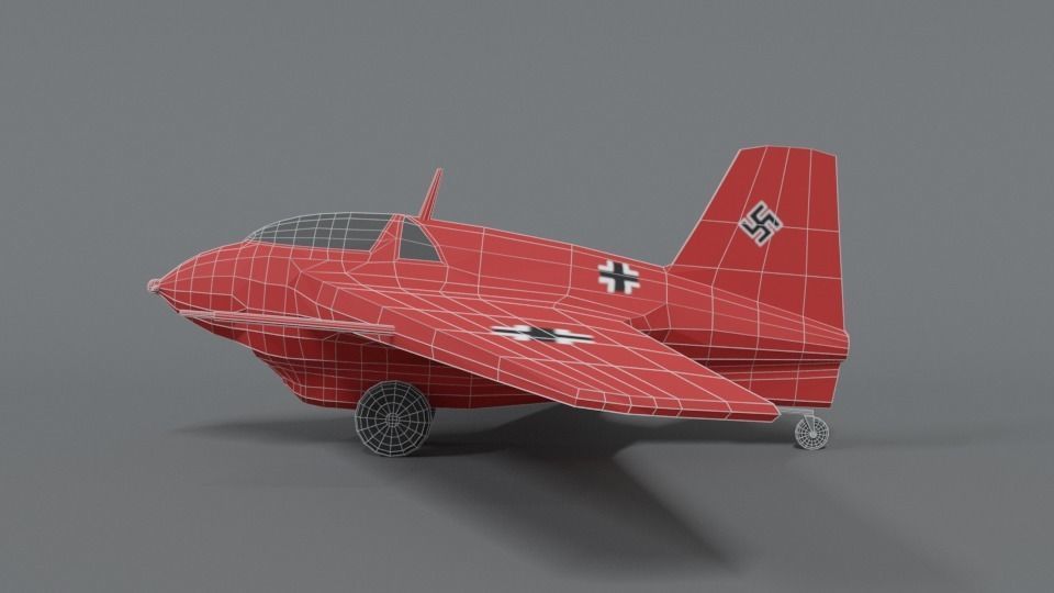 Low Poly Cartoon Messerschmitt Me 163 Komet Airplane Low-poly 3D model_11
