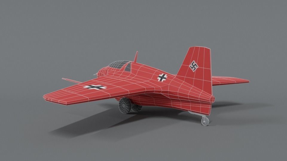 Low Poly Cartoon Messerschmitt Me 163 Komet Airplane Low-poly 3D model_12