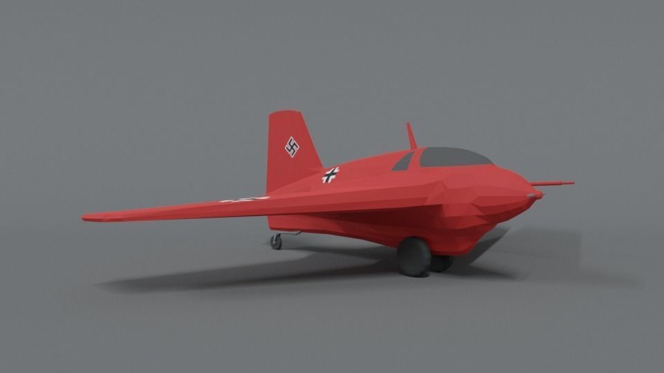 Low Poly Cartoon Messerschmitt Me 163 Komet Airplane Low-poly 3D model_6
