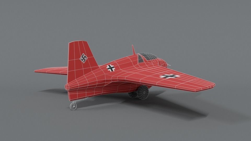 Low Poly Cartoon Messerschmitt Me 163 Komet Airplane Low-poly 3D model_14