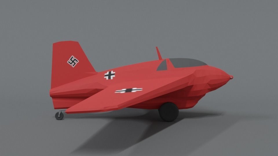 Low Poly Cartoon Messerschmitt Me 163 Komet Airplane Low-poly 3D model_5