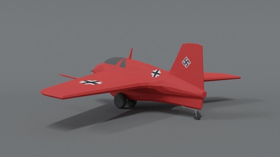 Low Poly Cartoon Messerschmitt Me 163 Komet Airplane Low-poly 3D model_2