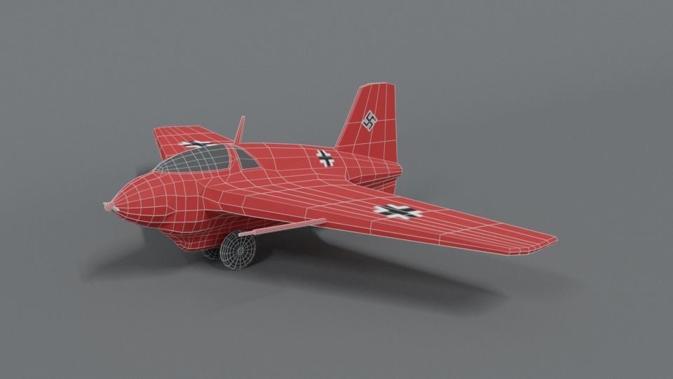 Low Poly Cartoon Messerschmitt Me 163 Komet Airplane Low-poly 3D model_10