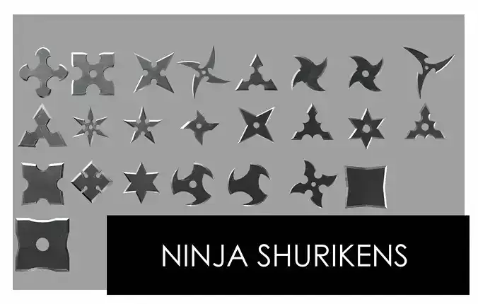 Lowpoly Ninja Shurikens Low-poly 3D model