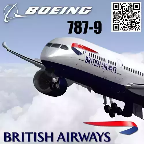 Boeing 787-9 British airways livery Low-poly 3D model