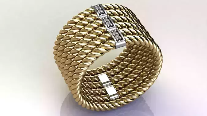 Origami 6-row Cable Ring with Diamonds