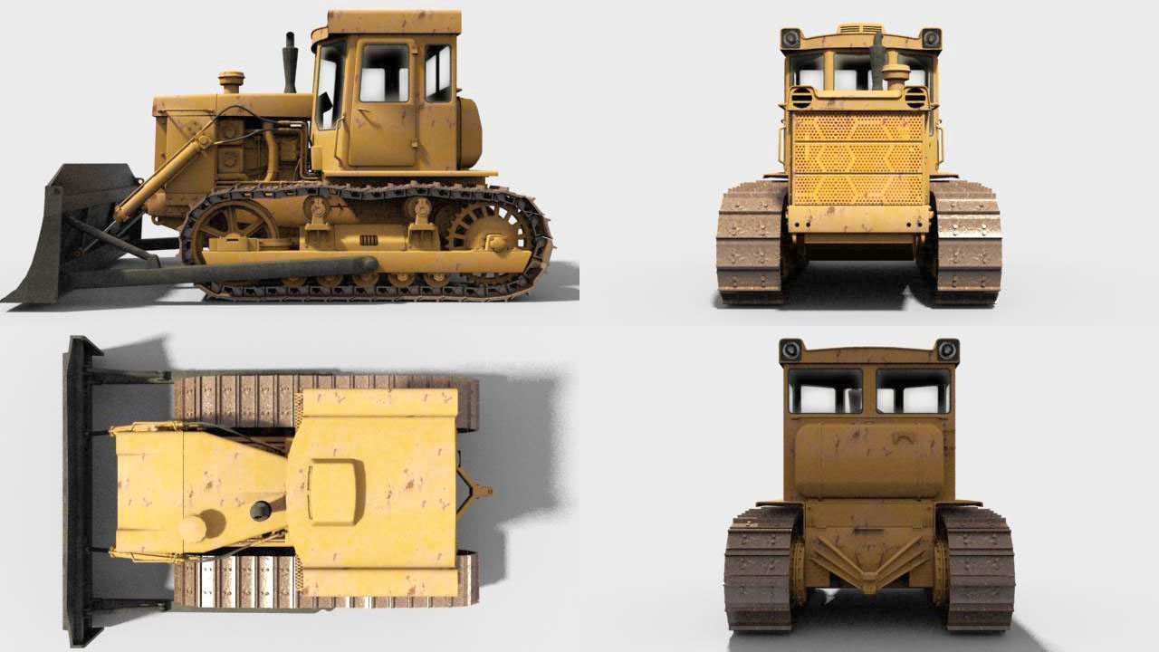 T-130 Tractor Low-poly 3D model_7