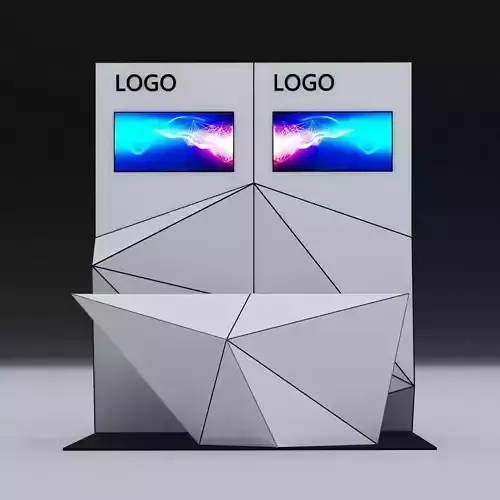 Low poly pod display stand with two monitors