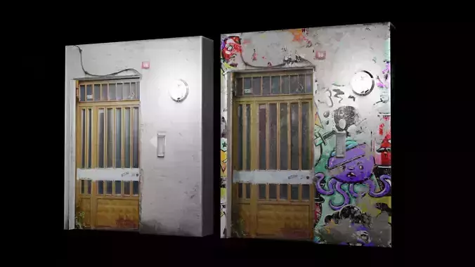 Street Door Clean And Graffitty Dirty Textures Low-poly 3D model