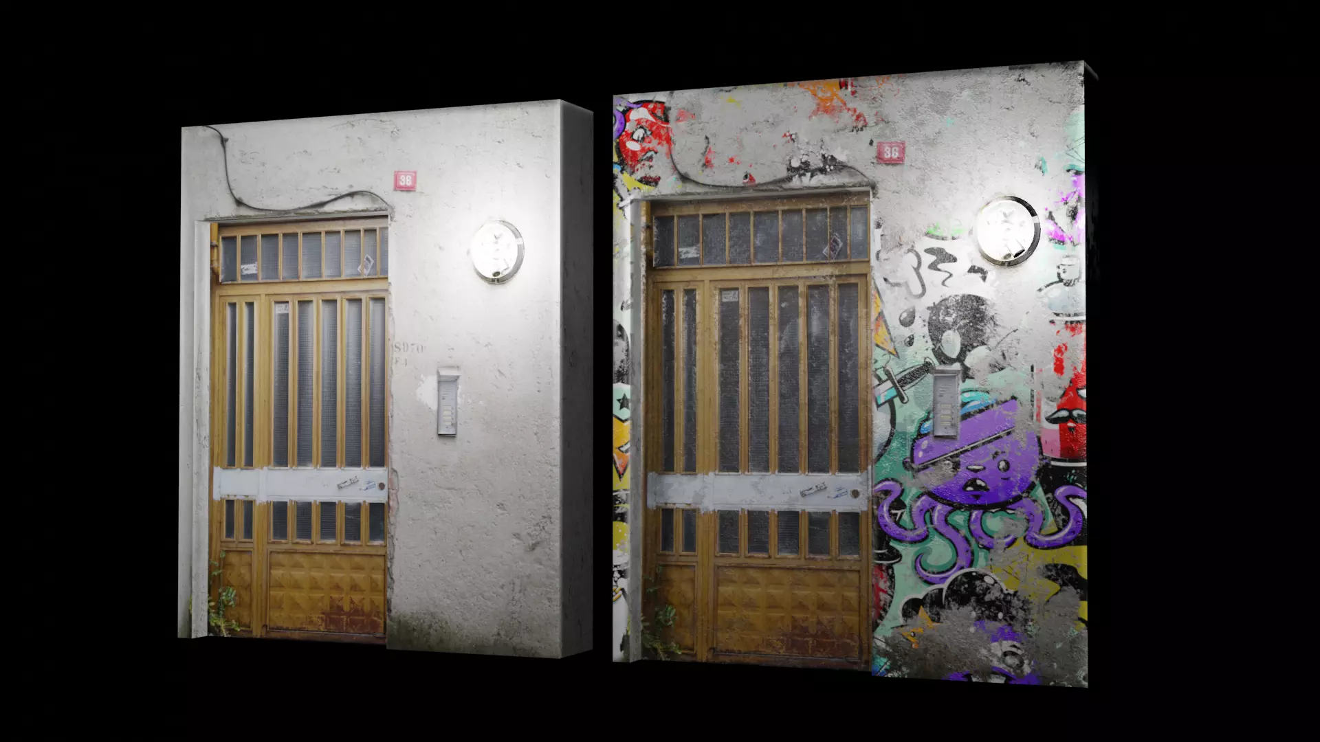 Street Door Clean And Graffitty Dirty Textures Low-poly 3D model
