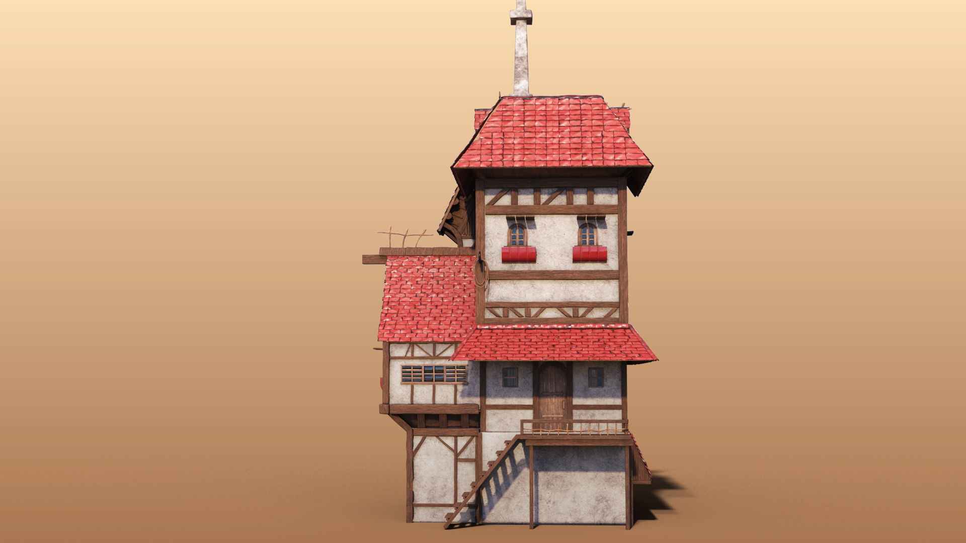 Cartoon House Low-poly 3D model_3