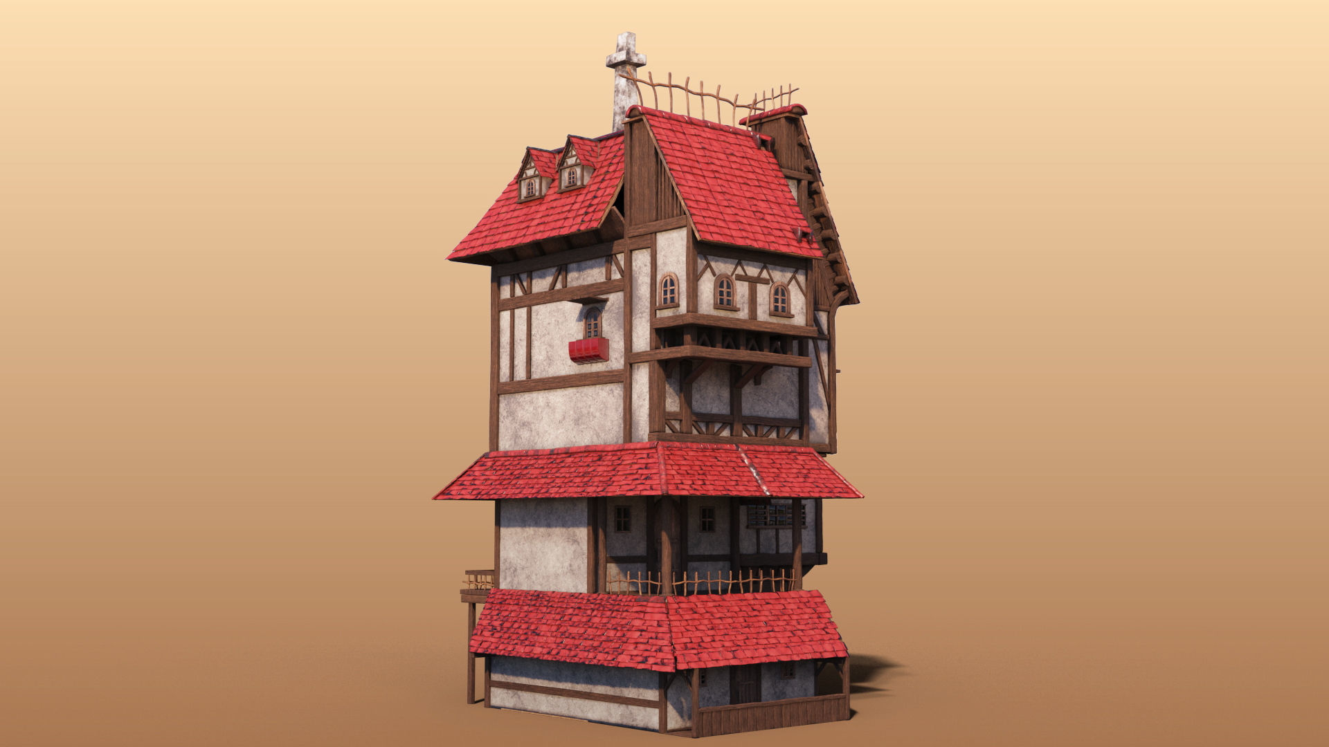 Cartoon House Low-poly 3D model_6