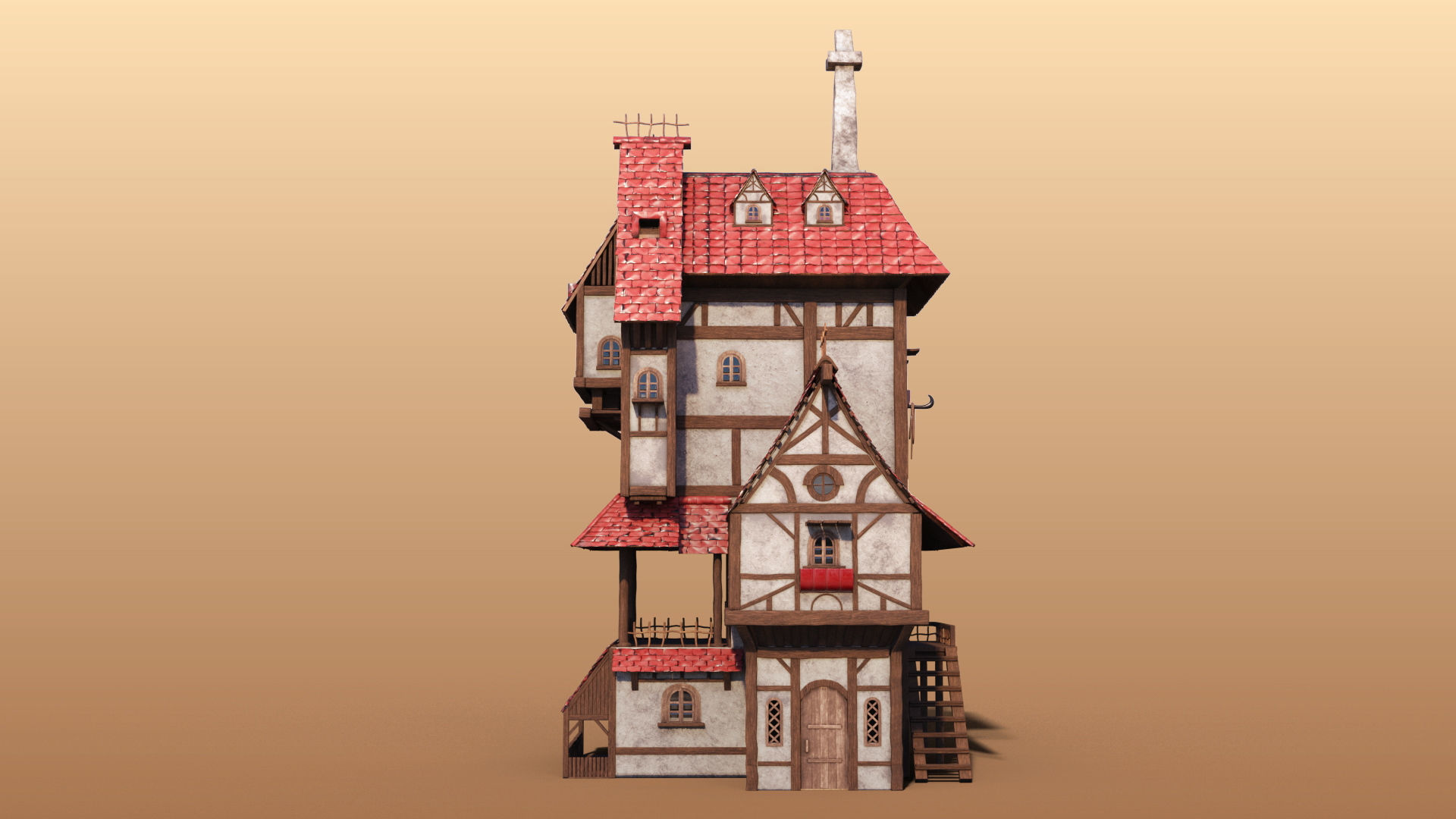 Cartoon House Low-poly 3D model_4